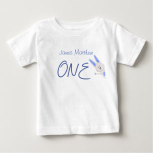 Whimsical Modern Blå Kanin 1-årsdag T Shirt