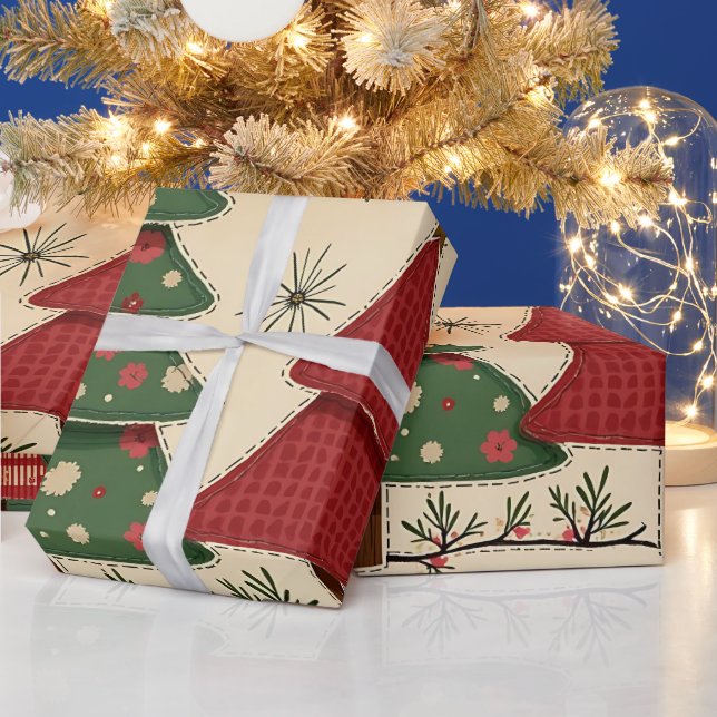 Whimsical Modern Red & Green Christmas Floral  Presentpapper (Helgdagar)