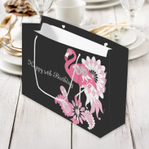Whimsical Modern Svart Rosa Flamingo Födelsedag