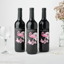 Whimsical Modern Svart Rosa Flamingo Födelsedag