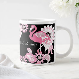 Whimsical Modern Svart Rosa Flamingo Jumbo Mugg
