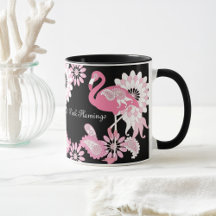 Whimsical Modern Svart Rosa Flamingo