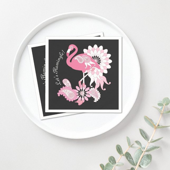Whimsical Modern Svart Rosa Flamingo Pappersservett (Skapare uppladdad)