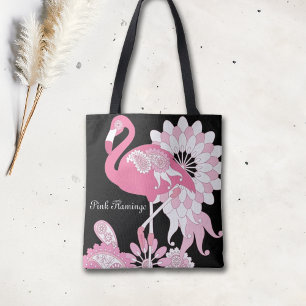 Whimsical Modern Svart Rosa Flamingo Tygkasse
