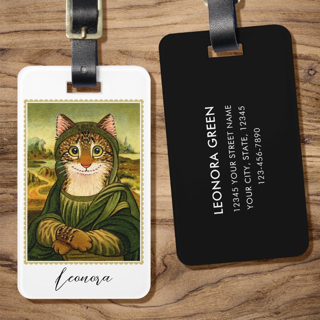 Whimsical Mona Lisa Cat Anpassningsbar Bagagebricka (Skapare uppladdad)