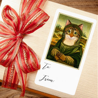 Whimsical Mona Lisa Cat Gift Sticker-etikett Fraktsedel