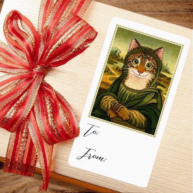 Whimsical Mona Lisa Cat Gift Sticker-etikett Fraktsedel (Skapare uppladdad)