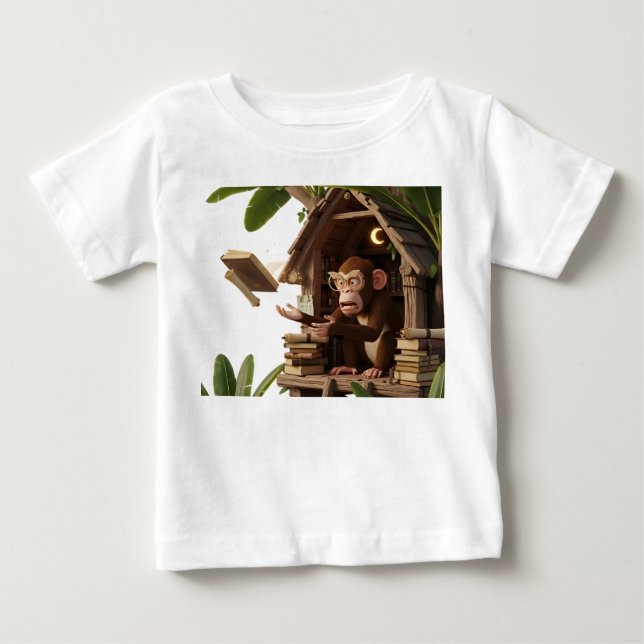 Whimsical Monkey Scholar i ett Jungle Treehouse Li T Shirt (Framsida)