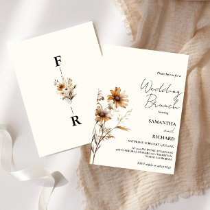 Whimsical Monogram BLack Wildblomma Bröllop Inbjudningar