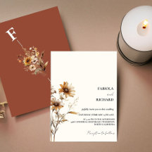 Whimsical Monogram Burnt orang Wildblomma Bröllop