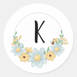 Whimsical Monogram Humla Runt Klistermärke