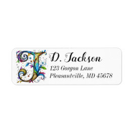 Whimsical Monogram J Returadress Etikett