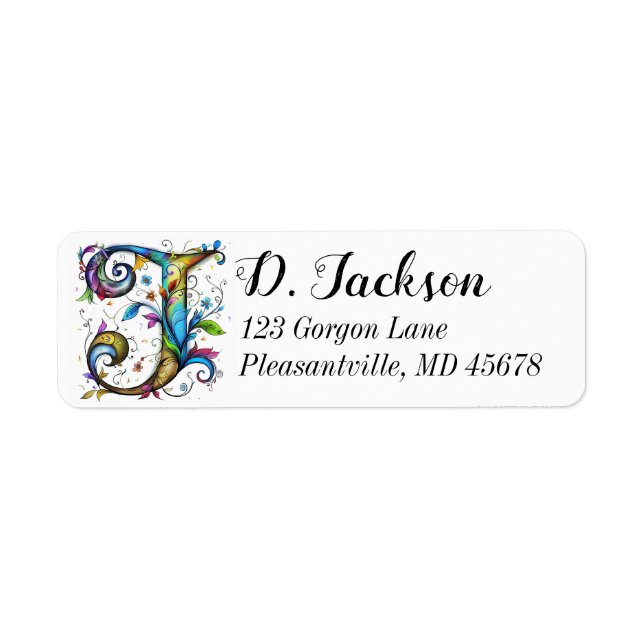 Whimsical Monogram J Returadress Etikett (Framsidan)
