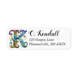 Whimsical Monogram K Returadress Etikett