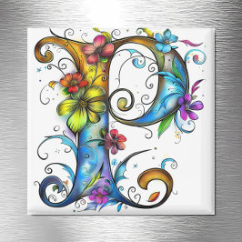 Whimsical Monogram P Magnet