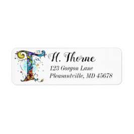 Whimsical Monogram T Returadress Etikett