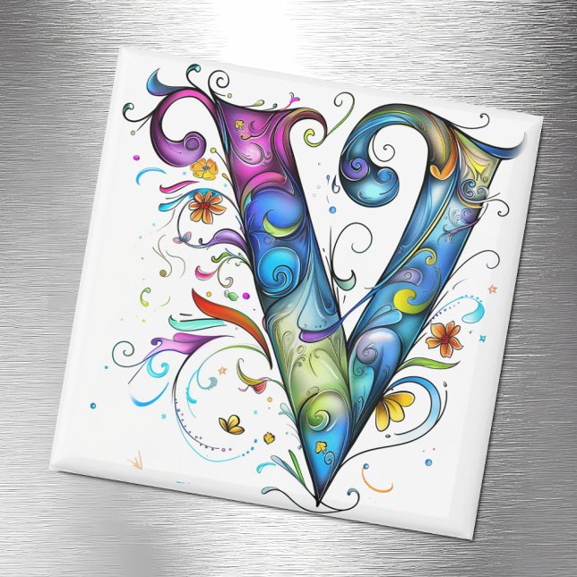 Whimsical Monogram V Magnet (Skapare uppladdad)