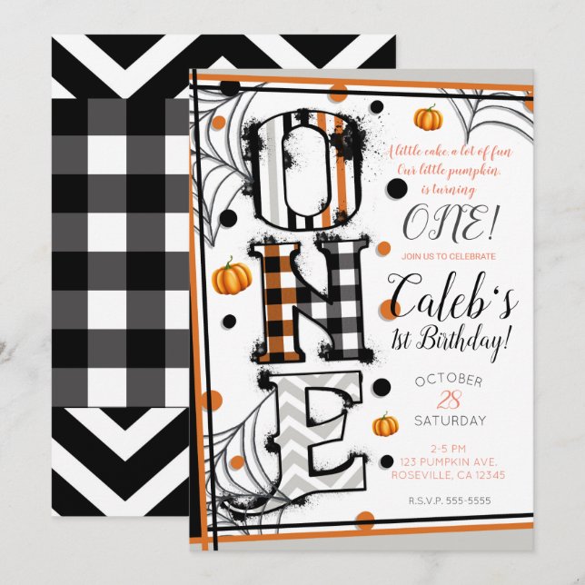 Whimsical Mönster Halloween Mashup 1:a födelsedage Inbjudningar (Fram/baksida)