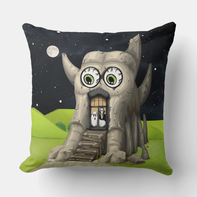 Whimsical Monster House Fantasi Dekorativ Kudde (Framsida)