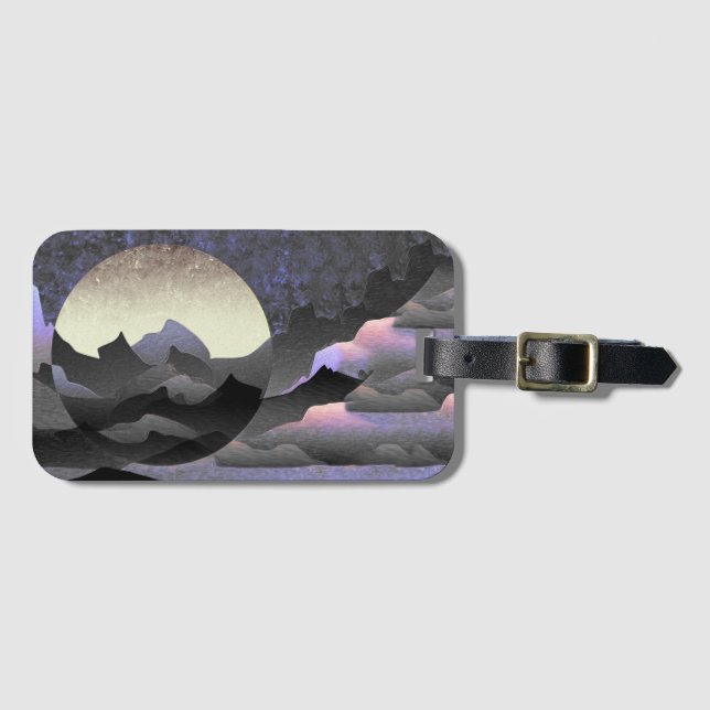Whimsical Moon and Mountains Abstract Art Bagagebricka (Framsida horisontal)