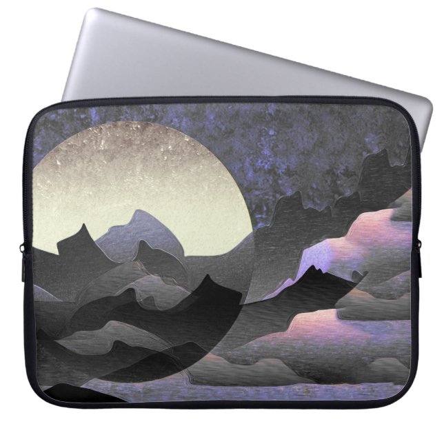 Whimsical Moon and Mountains Abstract Art Laptop Fodral (Framsidan)