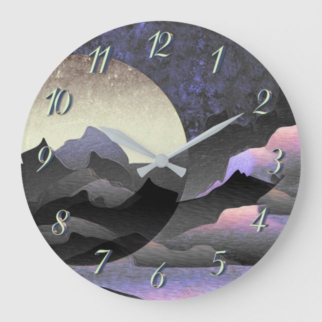 Whimsical Moon and Mountains Abstract Art Stor Klocka (Framsida)