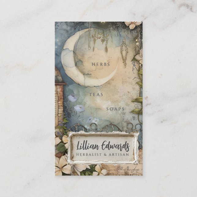 Whimsical Moon Garden Business Card Visitkort (Framsida)