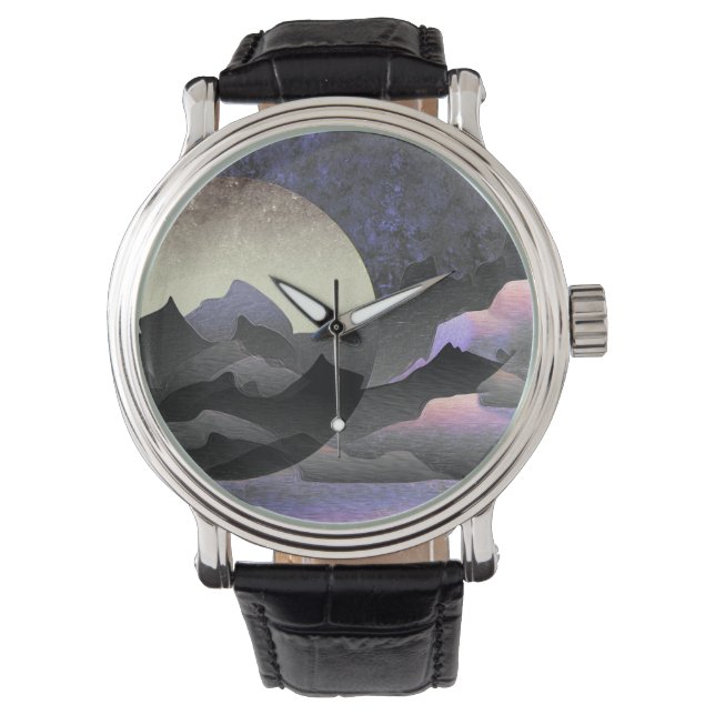 Whimsical Moon och Mountains abstrakt konst Armbandsur (Framsida)