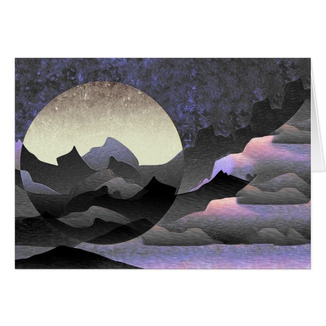 Whimsical Moon och Mountains Abstrakt Konst Hälsningskort (Framsidan Horizontal)