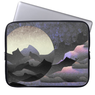 Whimsical Moon och Mountains Abstrakt Konst Laptop Fodral