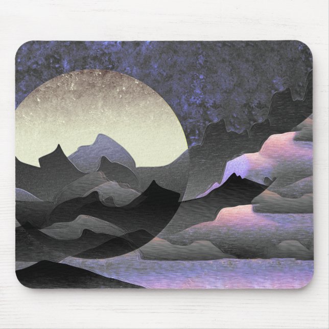 Whimsical Moon och Mountains Abstrakt Konst  Musmatta (Framsidan)