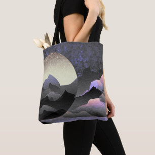Whimsical Moon och Mountains abstrakt konst Tygkasse