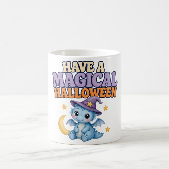 Whimsical Moon och Witch Dragon Halloween-kaffe Kaffemugg (Center)