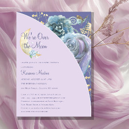 Whimsical Moon Purple Over The Moon Baby Shower Inbjudningar