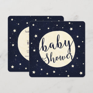 Whimsical Moon & Stars Celestial Blue Barnrumsfest Inbjudningar