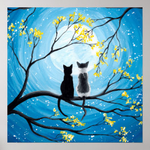 Whimsical Moon with Cats Postertryck Poster
