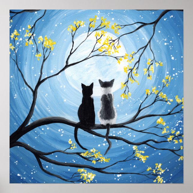 Whimsical Moon with Cats Postertryck Poster (Framsidan)