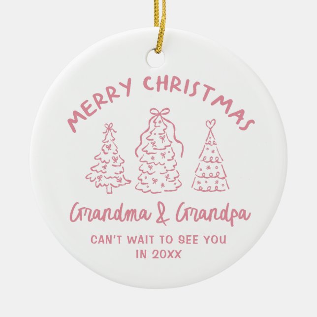 Whimsical Mor- och Farföräldrar Graviditet Annonse Julgransprydnad Keramik (Framsidan)
