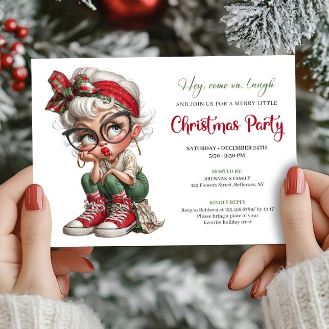 Whimsical Mormor Jul Tecknad Evenemangsinbjudan Inbjudningar (Whimsical Grandma Holiday Cartoon Event Invite)