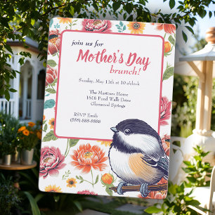 Whimsical Mors dag Brunch Chickadee-inbjudan Inbjudningar