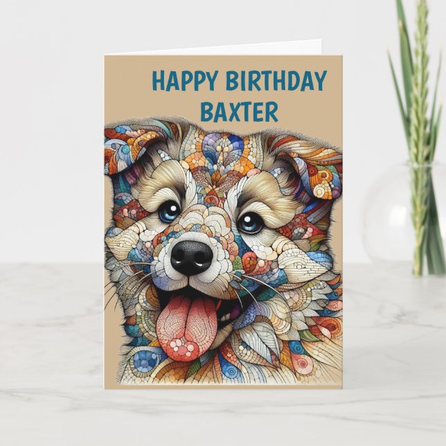Whimsical Mosaik stil mönstrad hund Kort (Framsida)