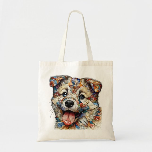 Whimsical Mosaik stil mönstrad hund Tygkasse (Framsidan)