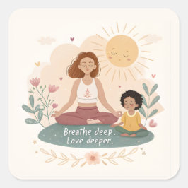 Whimsical Mother Child Meditation Art Fyrkantigt Klistermärke