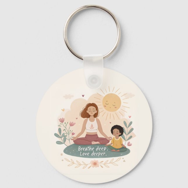 Whimsical Mother Child Meditation Art Nyckelring (Framsida)