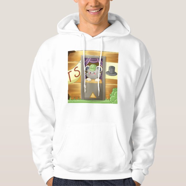 Whimsical Mouse Vendor – Cute Hat Booth Character Hoodie (Framsida)