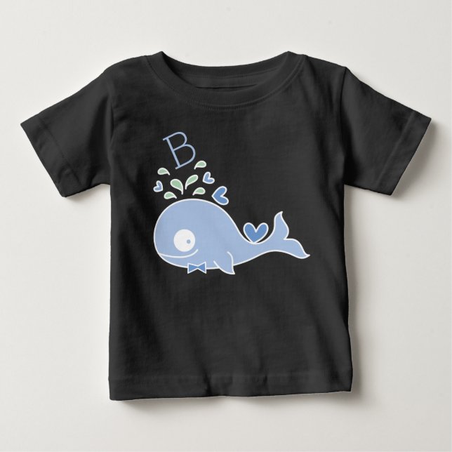Whimsical Mr Blue Whale slips Monogram Baby Boy Tee Shirt (Framsida)