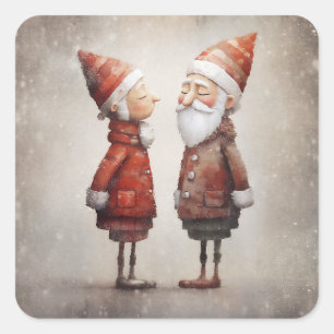 Whimsical Mrs & Claus Tecknad Fyrkantigt Klistermärke