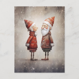 Whimsical Mrs & Claus Tecknad Vykort