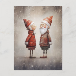 Whimsical Mrs & Claus Tecknad Vykort
