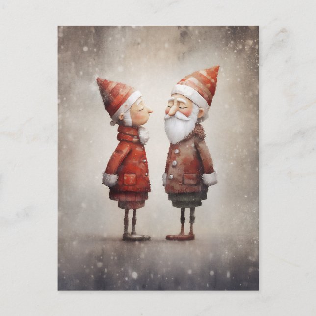 Whimsical Mrs & Claus Tecknad Vykort (Framsida)